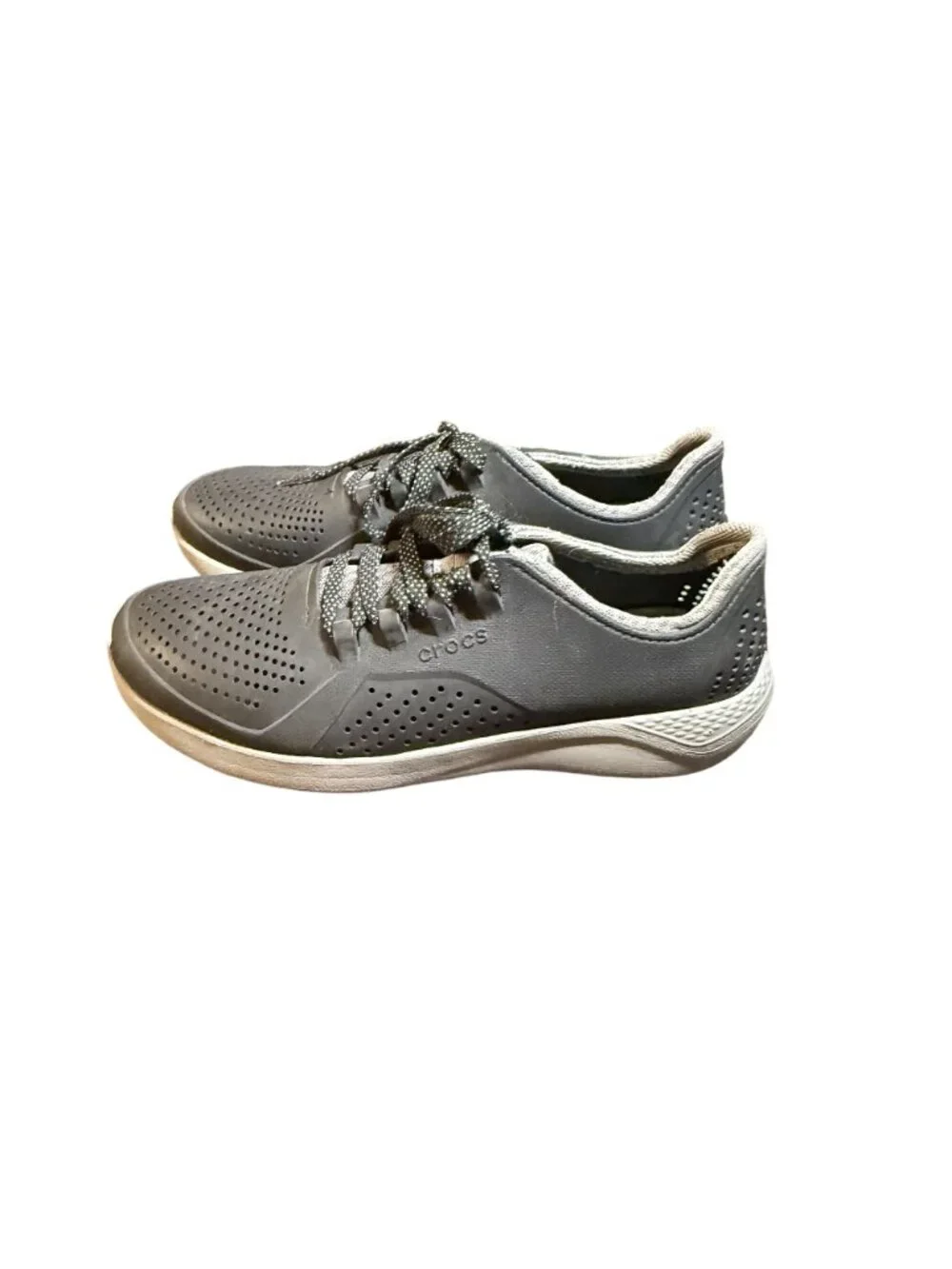 Crocs Mens Lightweight Gray Perforated Sneakers With Lace-Up Closure Size 10